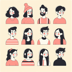 Character Portraits: A collection of uniquely styled, cartoon-like portraits, exuding a range of personalities, perfect for illustrating diversity and individuality in design projects.
