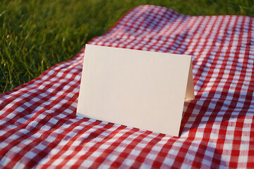 Blank Card Picnic Red Gingham Outdoors