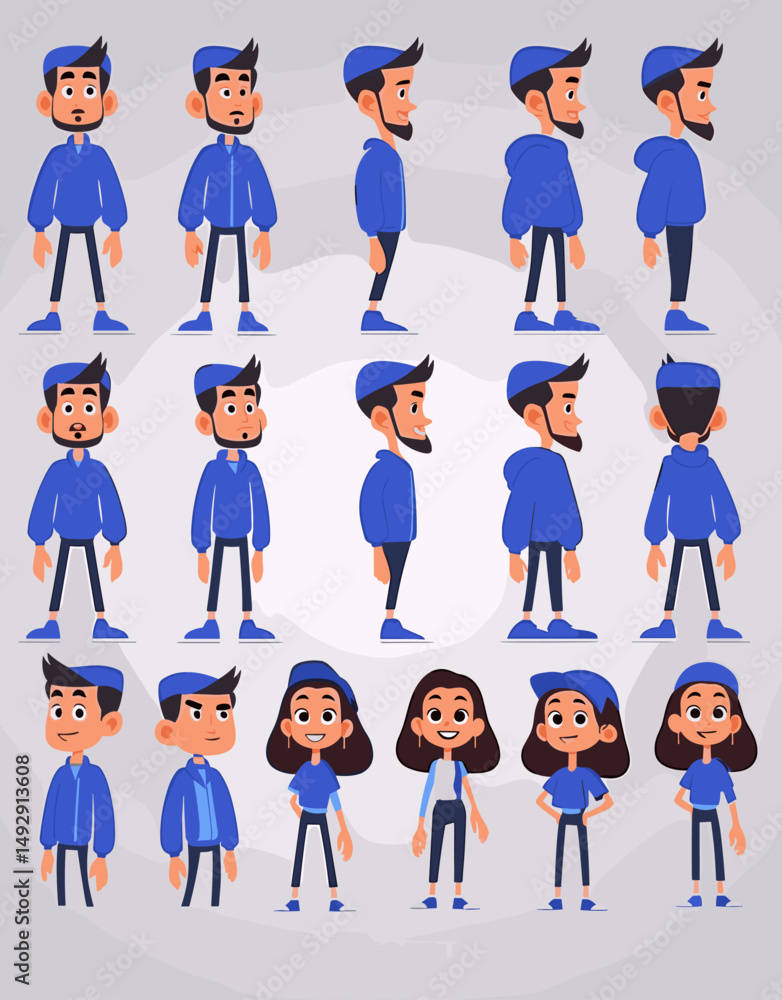 Poster animated character set: a comprehensive illustration collection that displays the various aspects an