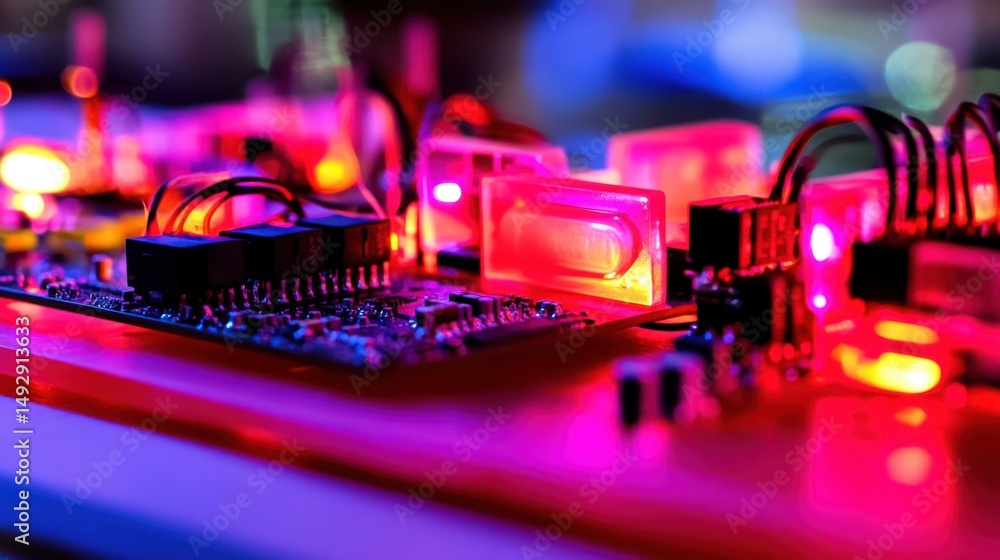 Poster open-source hardware board with connected sensors and blinking lights