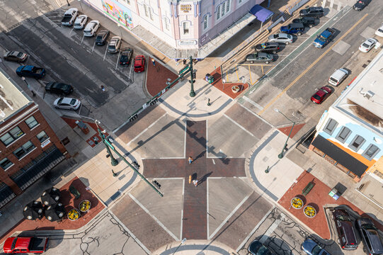 People Crossing at an All Ways Crosswalk