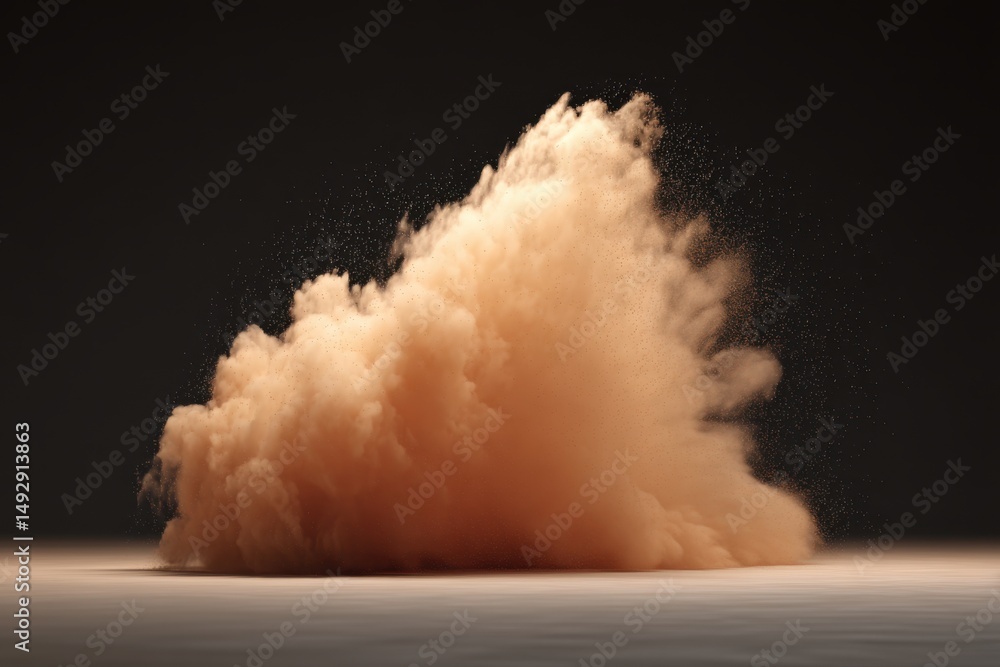Poster ethereal sand cloud rising on dark background studio shot artistic concept abstract movement dust ex