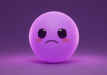 Fototapeta premium Sad purple emoticon with blush on a purple background