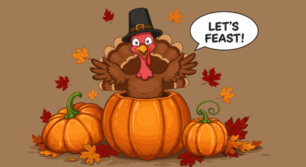 The turkeys are featured in various Thanksgiving settings, with festive backgrounds.