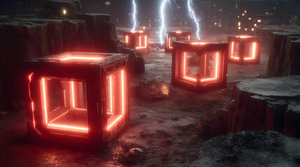 surrounding floating geometric shards