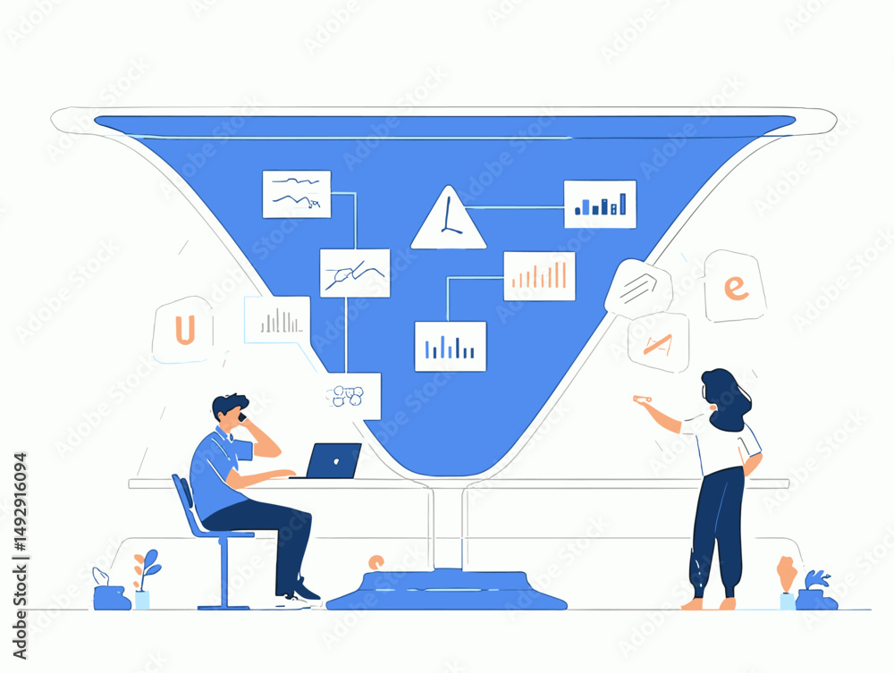 Poster data analysis workflow: an illustration depicting a streamlined data analysis workflow, with a profe