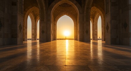 Obraz premium Mosque Interior with Sunset