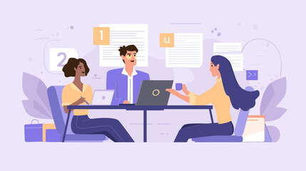 Meeting of the Minds: A business meeting scene with a diverse group collaborating around a table, fostering a sense of teamwork and focused dialogue.