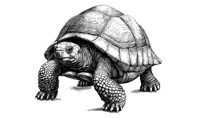 Monochrome Wildlife Etching, Vintage Reptile Line Drawing, Scientific Animal Print, Hand-etched Tortoise Crawling, Rustic Nature Sketch, Black Sketch, Old Engraving Style, Trendy Animal