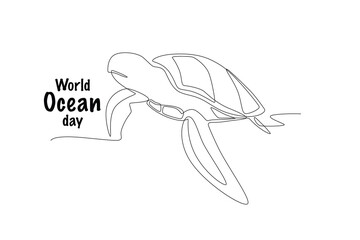Turtle. World ocean day concept one-line drawing
