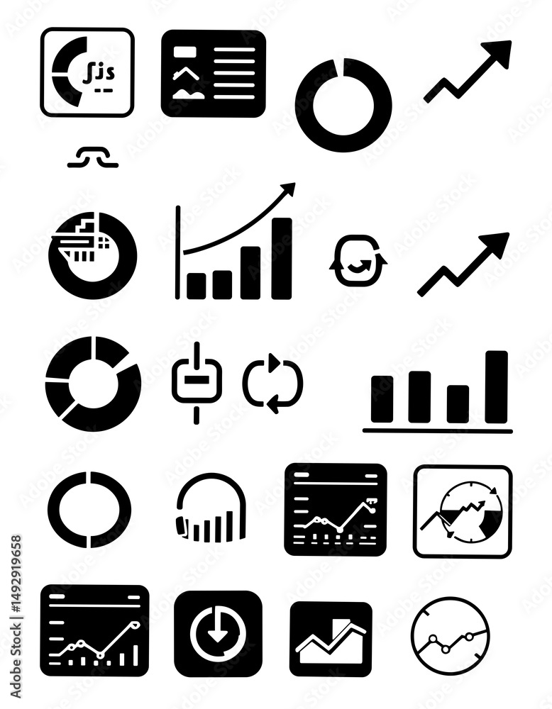 Poster business and data graphic icons: a collection of black and white vector icons of data visualization 