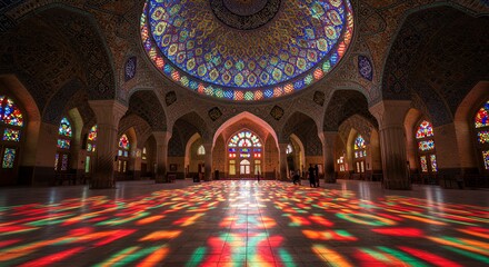 Mosque Interior with Stained Glass and Light