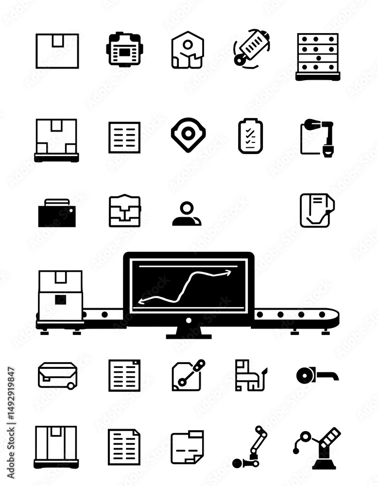Poster iconic array of efficiency: a collection of minimalist icons encapsulates the essence of modern indu