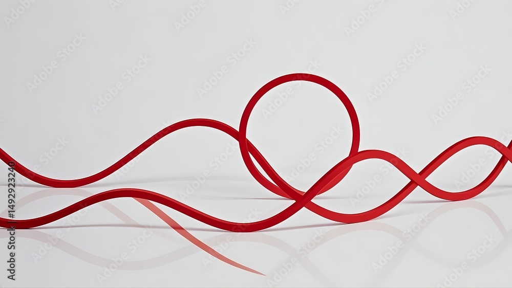 Poster abstract geometric pattern of bold red lines sweeping across a clean white background in ultra-high-