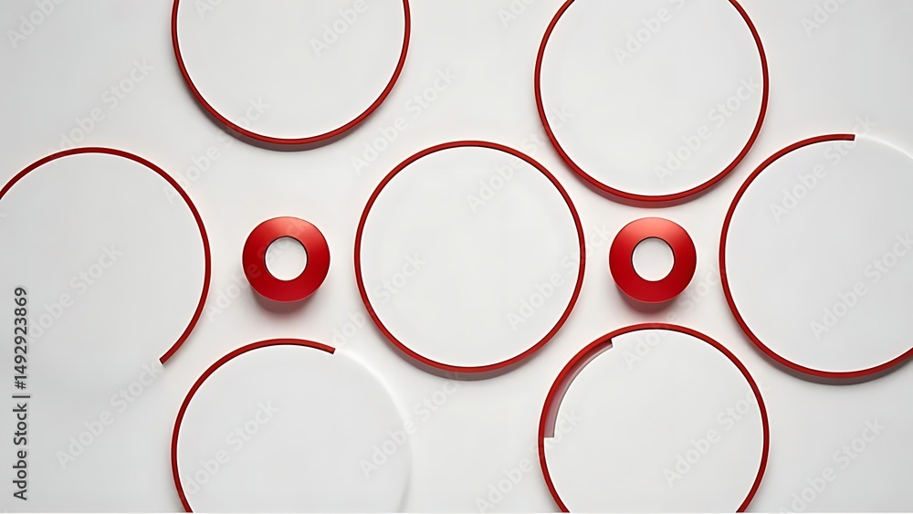 Poster abstract geometric pattern of bold red lines sweeping across a clean white background in ultra-high-