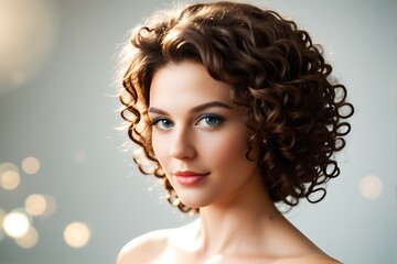 Fototapeta premium Beautiful woman with curly black hair