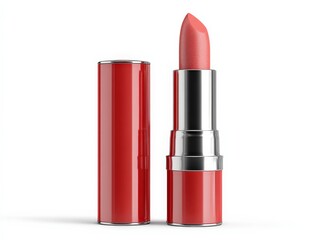 Obraz premium Coral lipstick in a sleek, red case. A pop of color for your makeup collection.