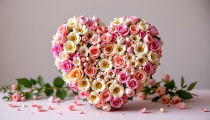 Obraz premium heart shaped floral arrangement for valentines day romantic setting product display branding decor isolated object pastel colors