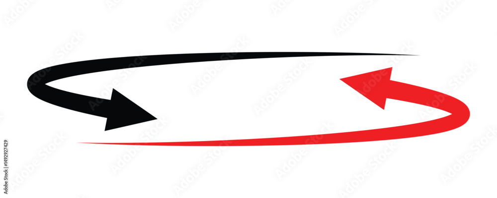 Poster single headed black and red curved arrow icon set. one ended black red arrow illustration. semi circ