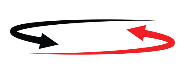 Single headed black and red curved arrow icon set. One ended black red arrow illustration. semi circle arrow. Single headed arrow. Replaceable vector design.