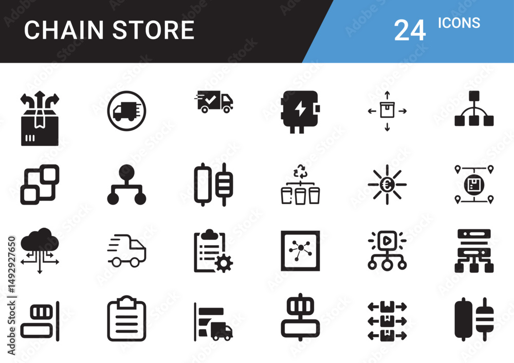 Poster chain store icon collection: a comprehensive collection of 24 meticulously crafted icons representin