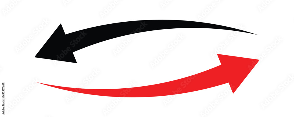 Poster single headed curved arrow icon set. one ended arrow illustration. semi circle arrow. black and red 