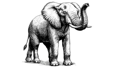 Rustic African Elephant Art, Vintage Safari Illustration, Hand-drawn Wildlife, Old Engraving Style, Black Sketch on White, Wall Decor, tribal wildlife print, monochrome animal drawing