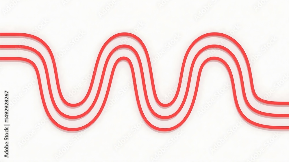 Poster abstract geometric pattern of bold red lines sweeping across a clean white background in ultra-high-