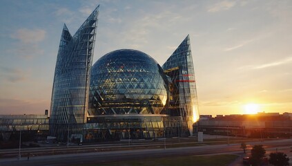 Obraz premium Modern architectural masterpiece at sunset