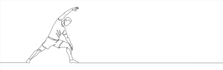 Man make stretching exercise continuous one line drawing. Hand drawn fitness concept.