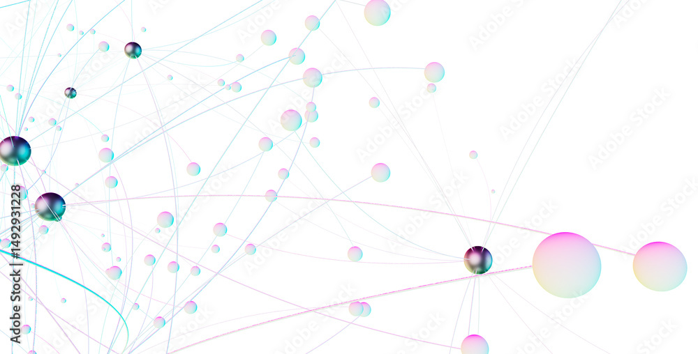 Poster Abstract connected dots and lines. Concept of AI technology, Motion of digital data flow.