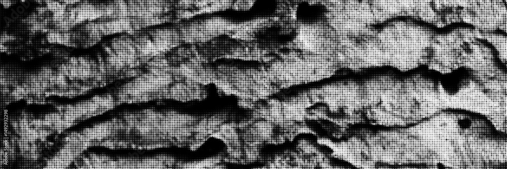 Poster wood bark texture pattern with grunge black halftone. dot gradient effect vector background. trendy 