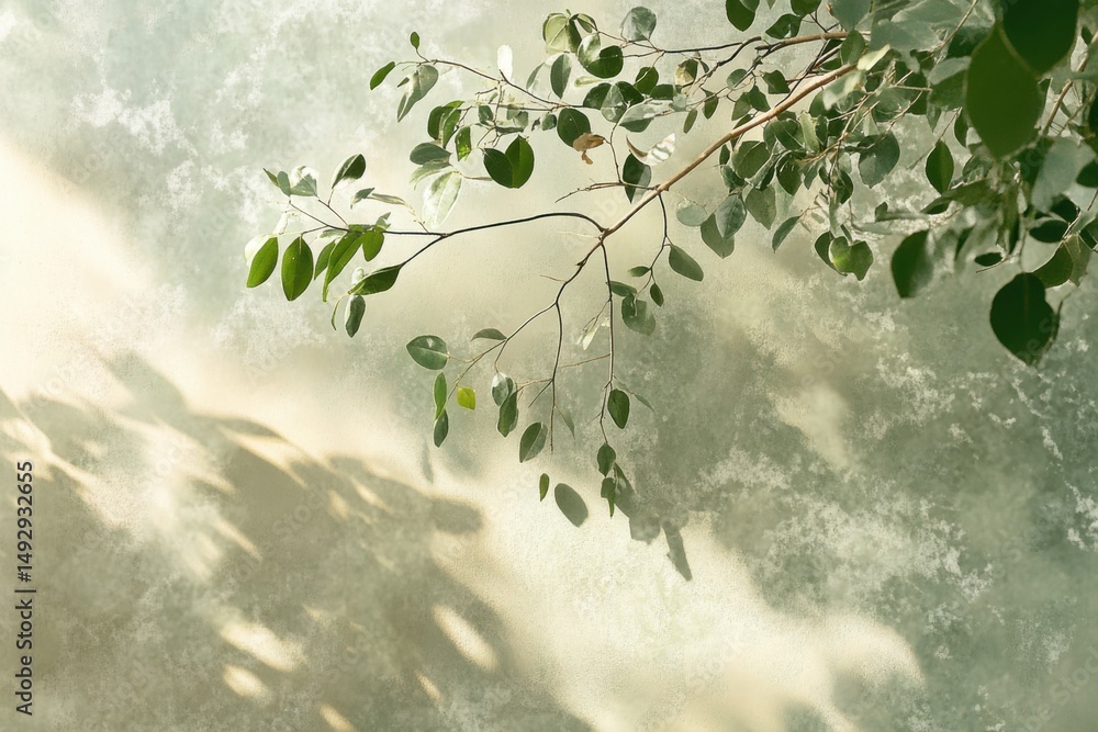 Poster eucalyptus branches casting shadows on textured wall in soft light botanical nature background calm 