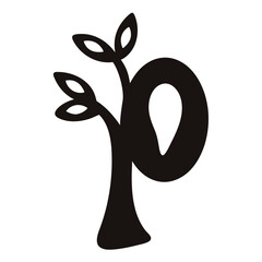 Abstract silhouette of a sprouting plant or letter P with leaves