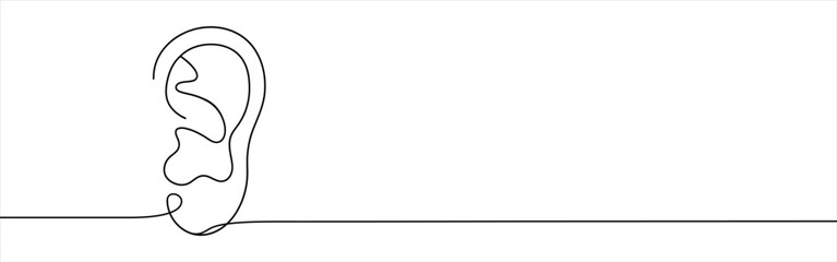 Ear continuous one line drawing. Hand drawn hearing symbol.