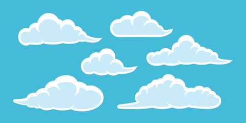 A set of clouds on a light blue background. Vector illustration.