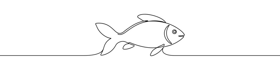 Fish continuous one line drawing. Hand drawn seafood background.