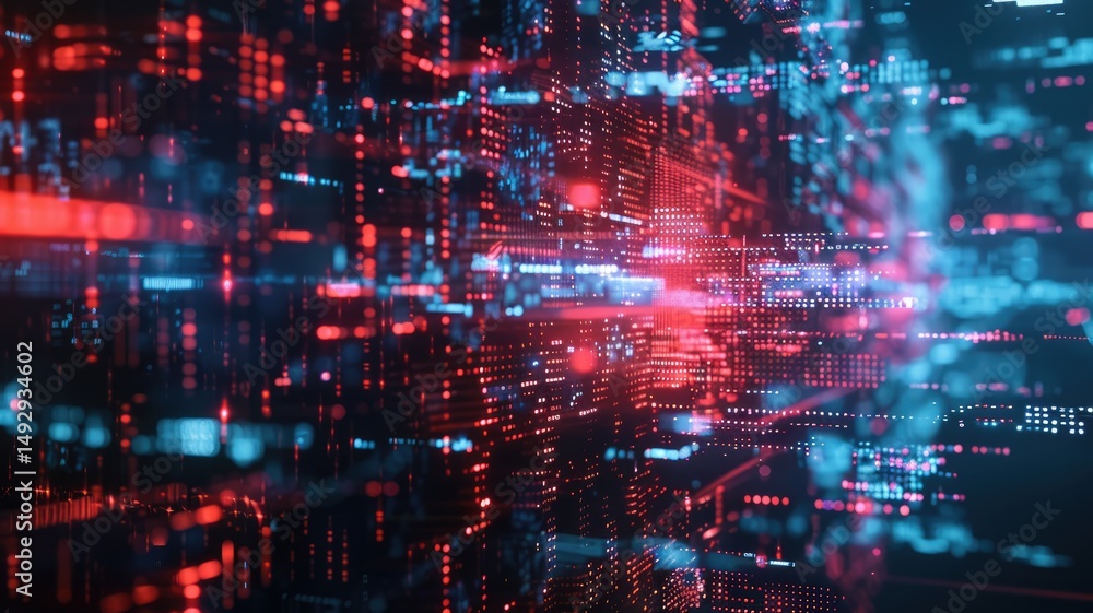 Poster abstract digital shape or line and technological cyber style particle design connect in surreal elec