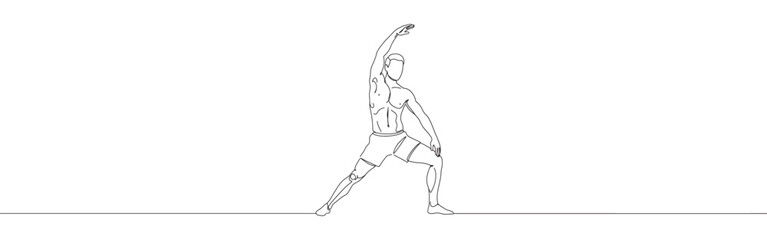 Man make stretching exercise continuous one line drawing. Hand drawn fitness concept.
