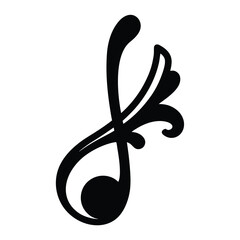 Elegant black and white musical note with floral embellishments illustration design
