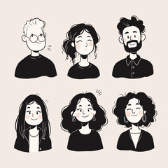 Diverse Portraits: A captivating collection of hand-drawn portraits, each exuding a unique personality and charm, showcasing a range of expressions and individual styles.