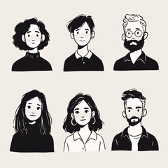 Diverse Group of People in Illustration: A compilation of illustrated portraits, each capturing the unique essence of various individuals with diverse appearances.