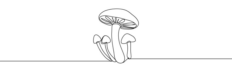 Mushrooms continuous one line drawing. Hand drawn mushroom.