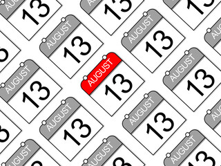 August 13 Calendars with One Highlighted in Red