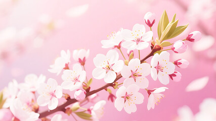 Delicate pink cherry blossoms branch spring flowers