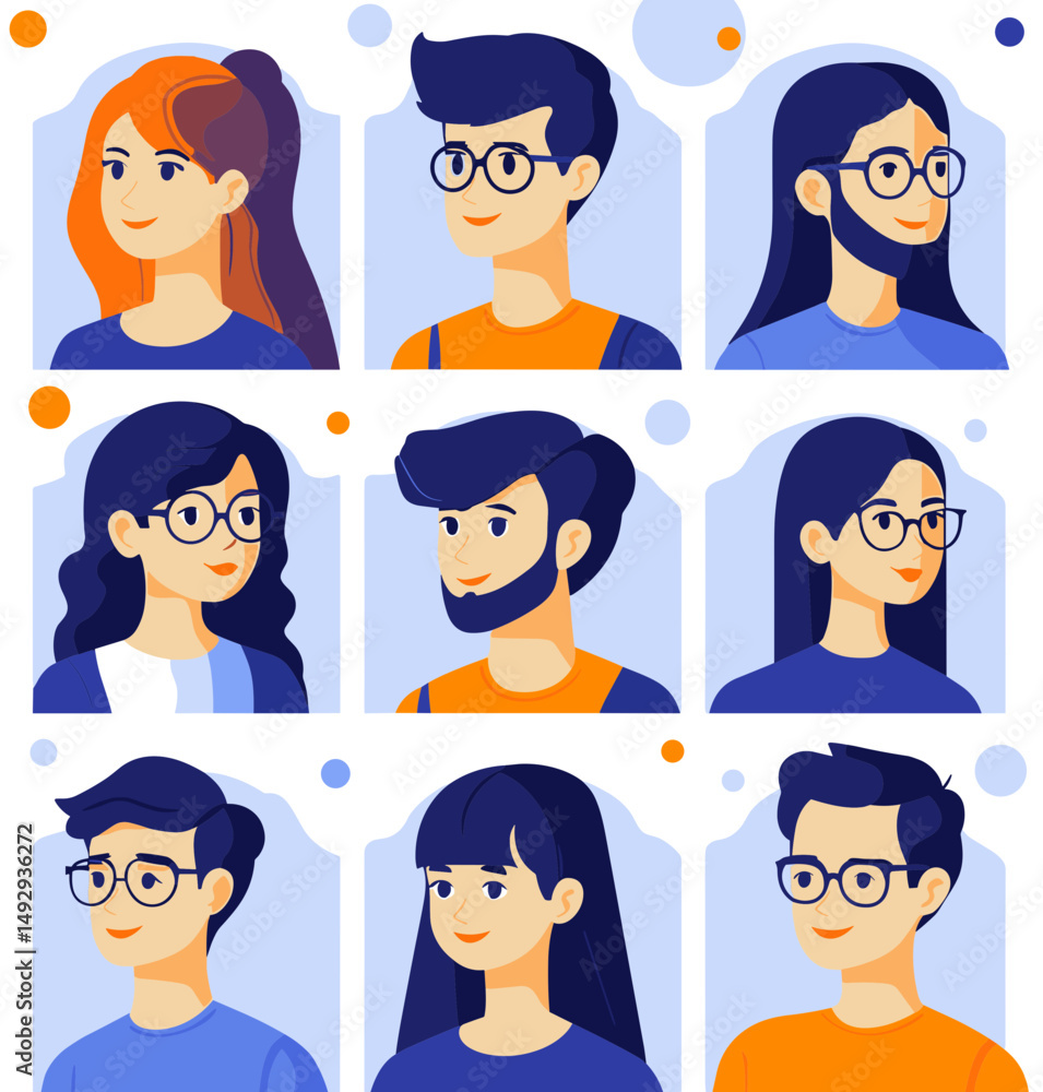 Poster diversity of expressions: a mosaic of characters, each portrait a unique glimpse into different pers