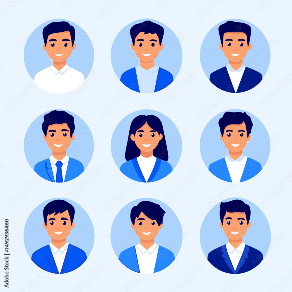 Poster avatar illustrations: a collection of diverse avatar illustrations, each showcasing unique attire an