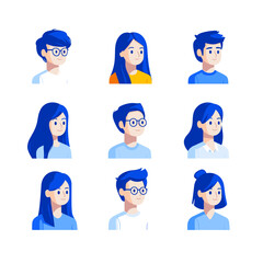 Diverse Avatar Collection: An assortment of modern avatars, rendered in a sleek, contemporary illustrative style, perfect for use in digital platforms or representational graphics.