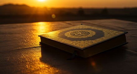 Quran book at sunset