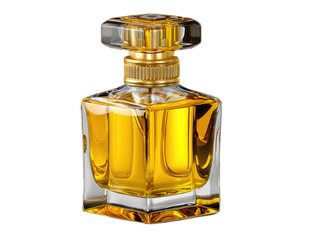Golden Perfume Bottle: A luxurious, golden perfume bottle, with a clear glass body and gold cap, sits against a plain background.